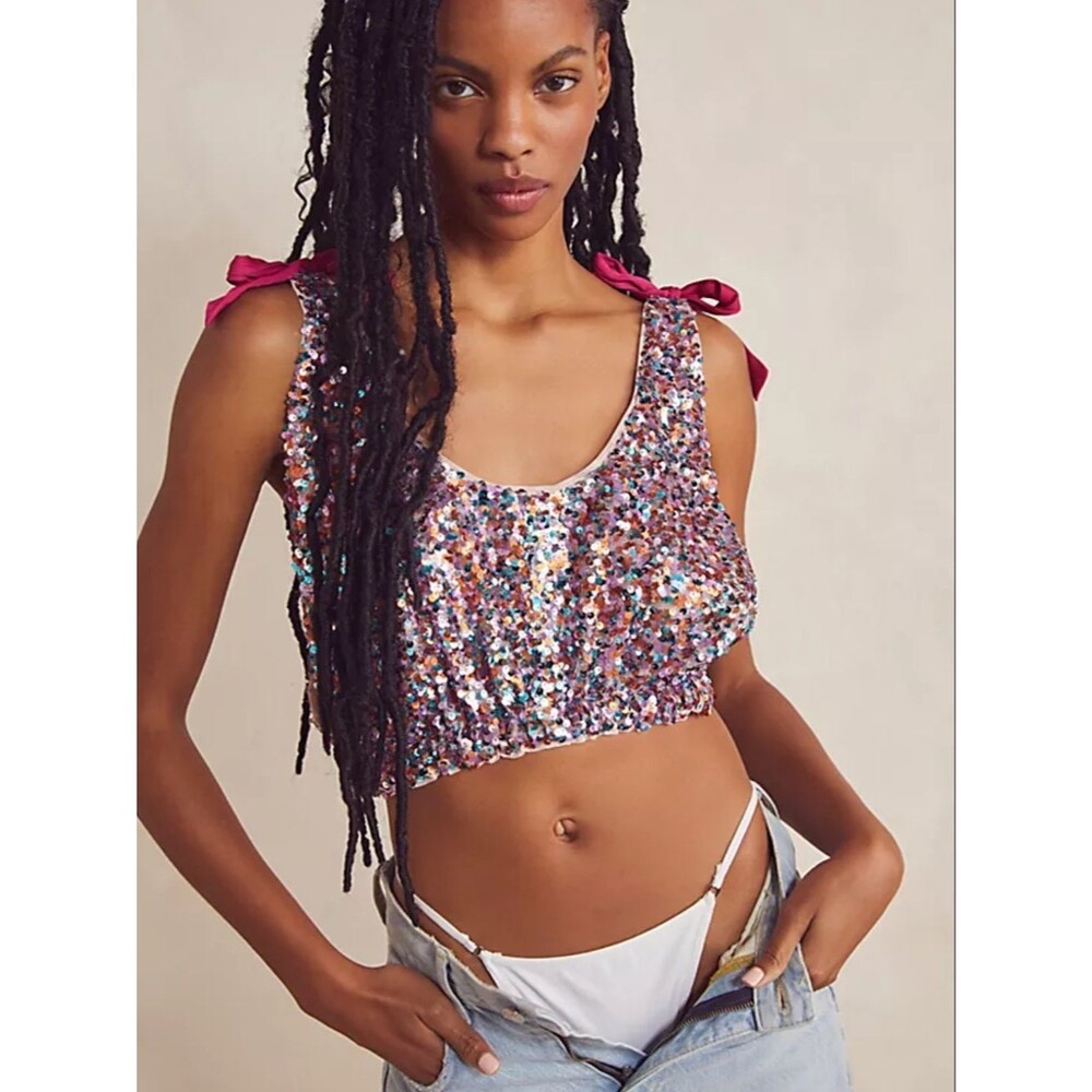 Free People Big Night Sequin Crop Top Size Small